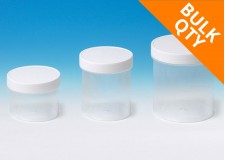 Transparent PP jar with white HDPE screw cap (bulk case qty)