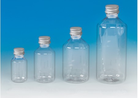 Clear PET round bottle with aluminium screw cap