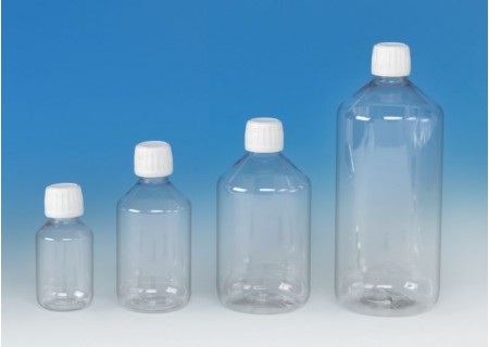 Clear PET round bottle with white PP tamper-evident screw cap