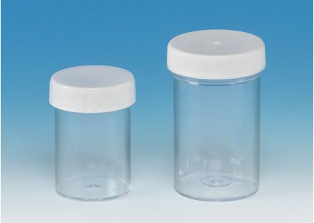 Clear PS jar with unwadded white HDPE screw cap (sterile version)